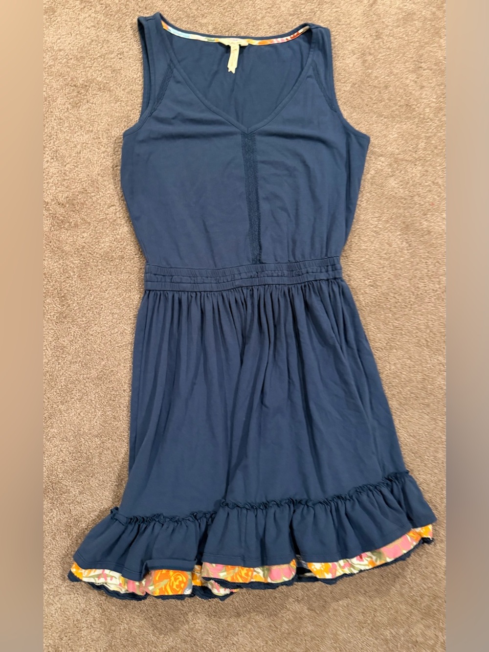 Matilda Jane Large Navy Ruffle Hem Dress Floral Trim Cottagecore Boho